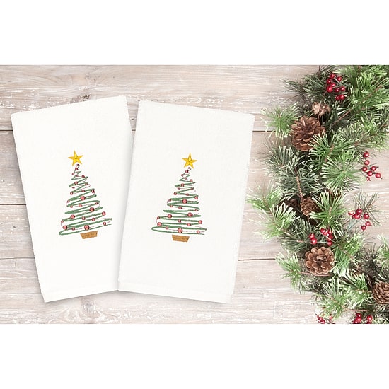 Linum Home Textiles Christmas Tree Embroidered 2-pc. Hand Towel