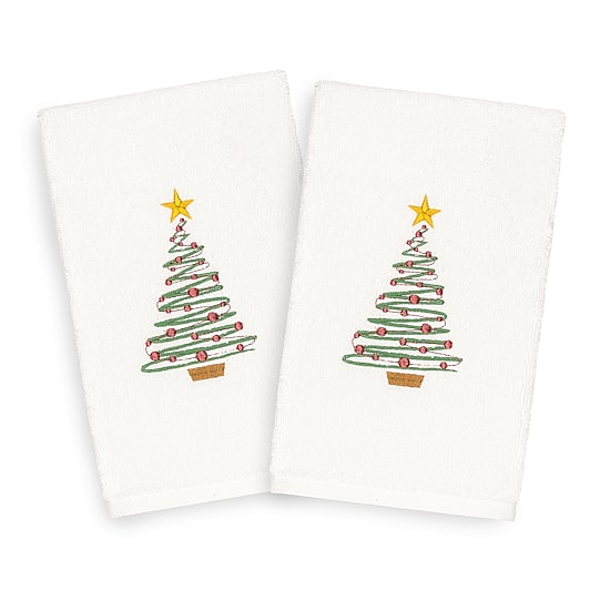 Linum Home Textiles Christmas Tree Embroidered 2-pc. Hand Towel