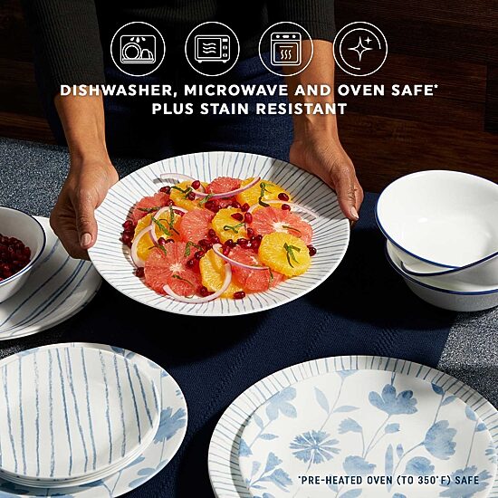 Corelle Botanical Stripes 32-pc. Glass Dinnerware Set