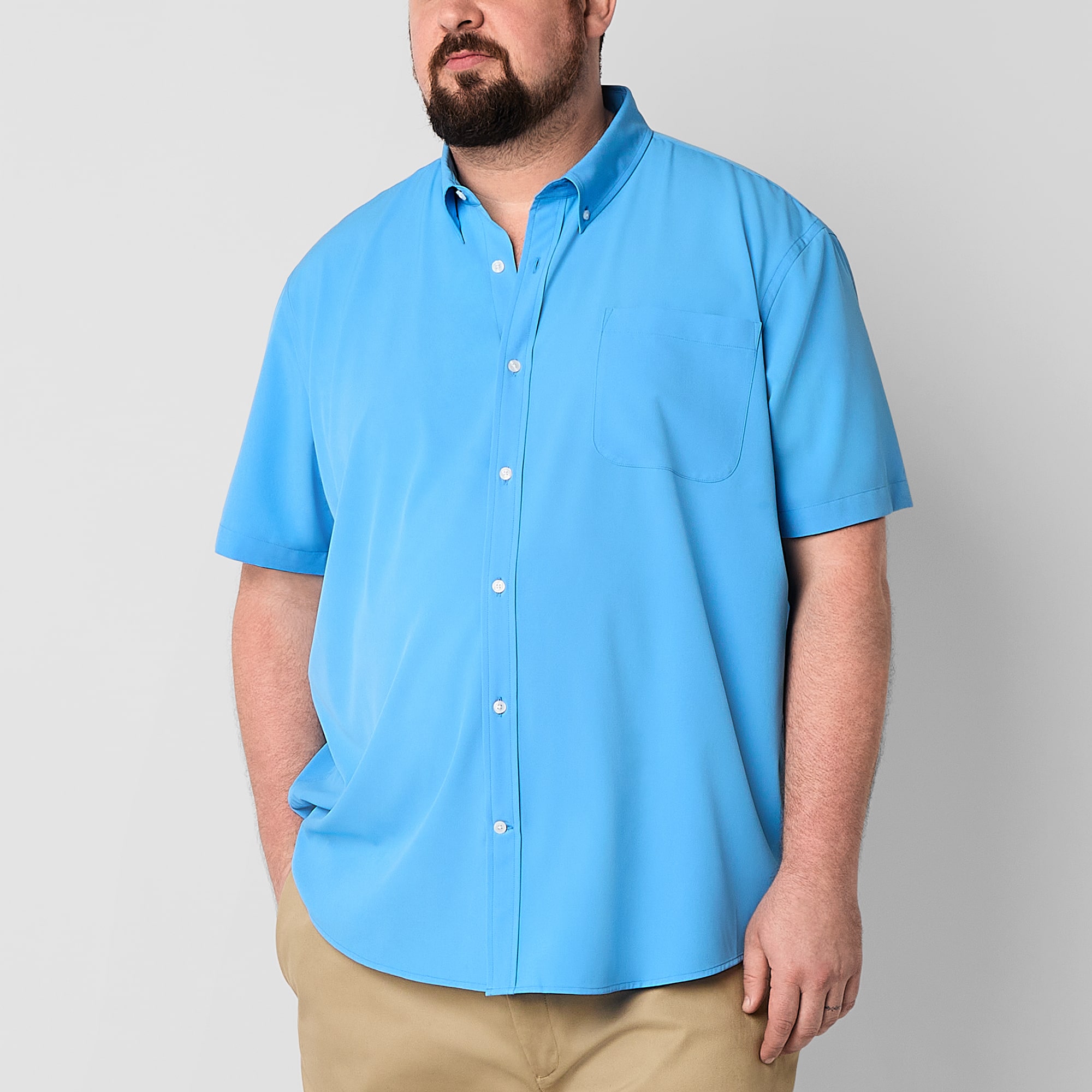 St. John's Bay Performance Mens Short Sleeve Classic Fit Big and Tall Button-Down Shirt