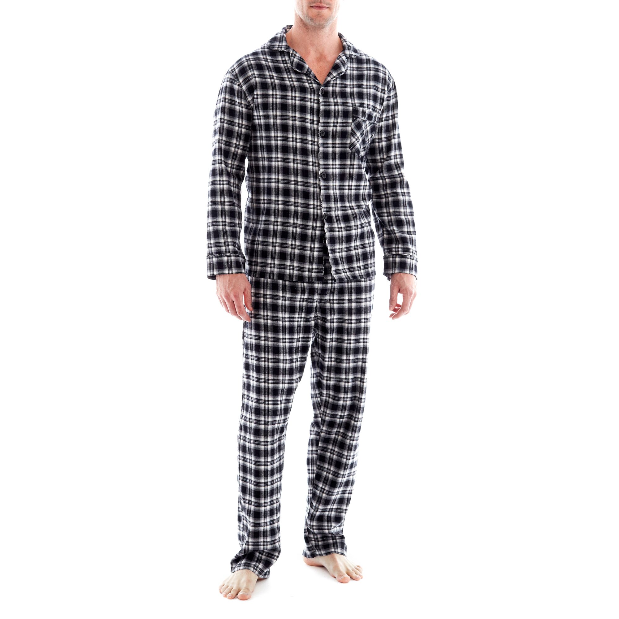 Hanes Mens Flannel Round Neck Long Sleeve 2-pc. Big and Tall Pajama Set