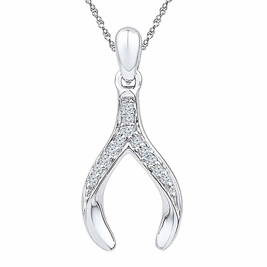 Womens Diamond Accent Natural White Diamond Sterling Silver Wishbone 18 Inch Pendant Necklace
