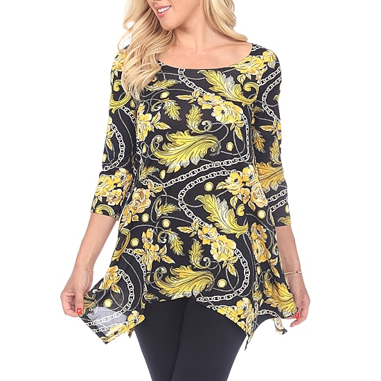 White Mark Womens Scoop Neck 3/4 Sleeve Tunic Top