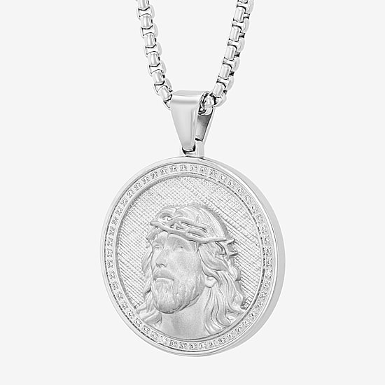 Mens 1/4 CT. T.W. Natural White Diamond Stainless Steel Pendant Necklace