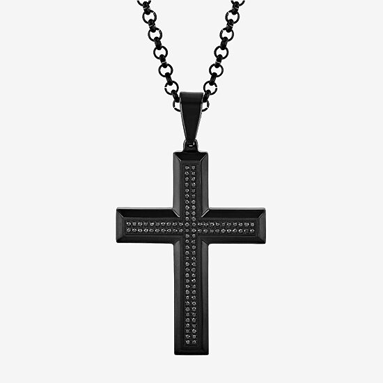Mens 1/2 CT. T.W. Black Diamond Stainless Steel Cross 24 Inch Pendant Necklace
