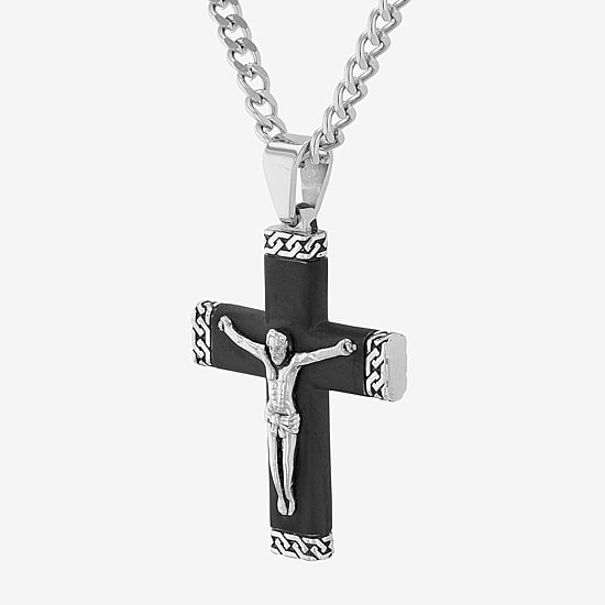 Mens Stainless Steel Cross 24 Inch Pendant Necklace