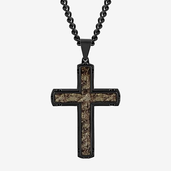 Mens Stainless Steel Cross 24 Inch Pendant Necklace