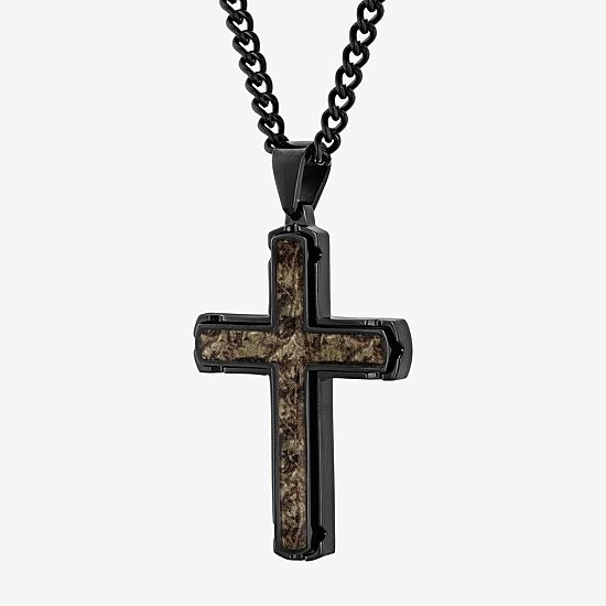 Mens Stainless Steel Cross 24 Inch Pendant Necklace