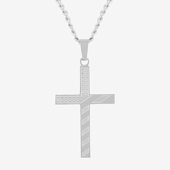 Mens Stainless Steel Cross 24 Inch Pendant Necklace