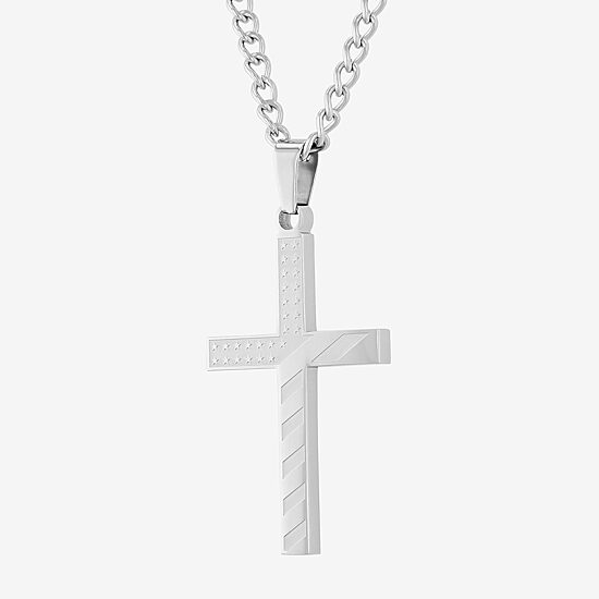Mens Stainless Steel Cross 24 Inch Pendant Necklace