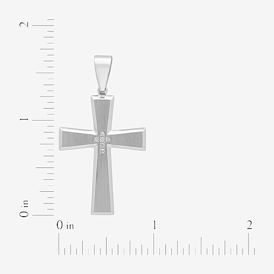 Mens Diamond-Accent Stainless Steel Cross Pendant Necklace