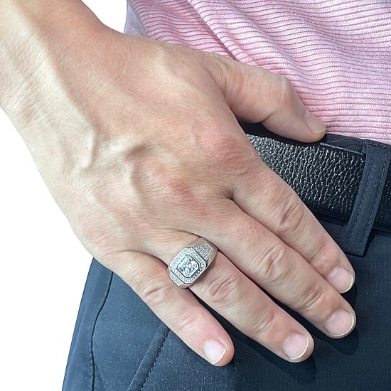 Mens Cubic Zirconia Sterling Silver Square Fashion Ring