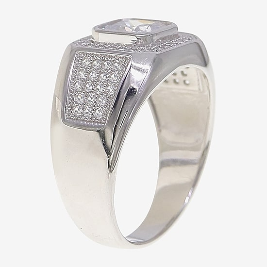 Mens Cubic Zirconia Sterling Silver Square Fashion Ring