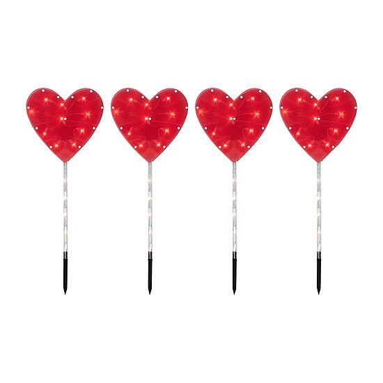 Northlight 4ct Red Heart Valentine'S Day Marker Lawn Stakes Pathway Light