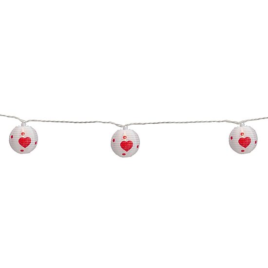 Northlight 10-Count 8ft White And Red Heart Paper Lantern Valentine'S Day String Lights