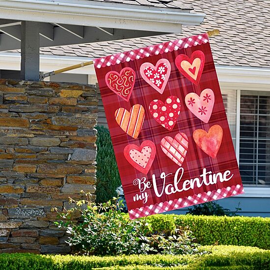Northlight 28in X 40in Plaid And Heart Outdoor House Flag Valentines Day Yard Art