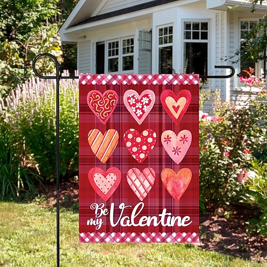 Northlight 12.5in X 18in Plaid And Heart Garden Flag Valentines Day Yard Art
