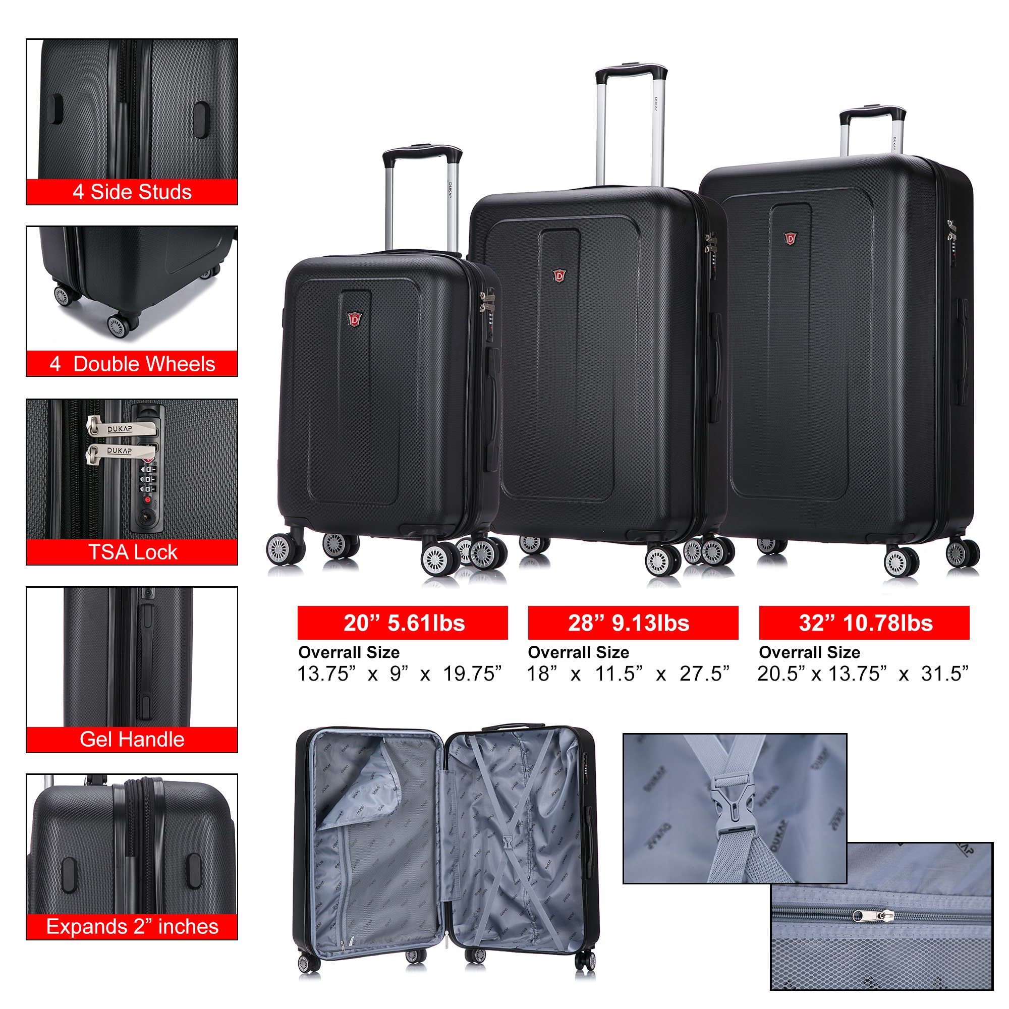 DUKAP Crypto Lightweight Hardside 3 piece set 20''/28''/32''