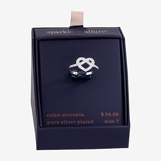 Sparkle Allure Womens 2.5MM Cubic Zirconia Pure Silver Over Brass Heart Band
