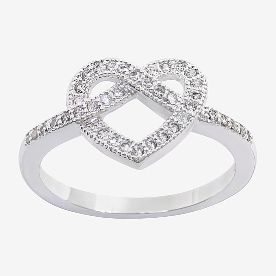 Sparkle Allure Womens 2.5MM Cubic Zirconia Pure Silver Over Brass Heart Band
