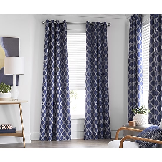 Max Blackout Prescott Grommet Top Embroidered 100% Blackout Single Curtain Panel