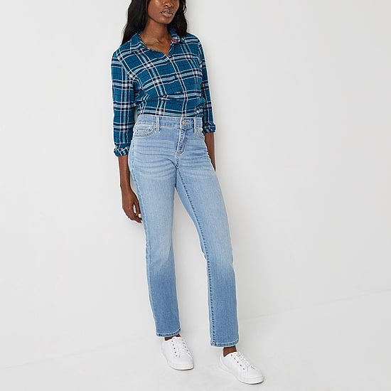 St. John's Bay Womens Tall Mid Rise Stretch Fabric Straight Leg Jean
