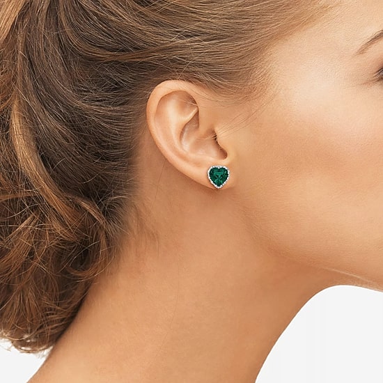 Lab-Created Emerald Sterling Silver Earrings