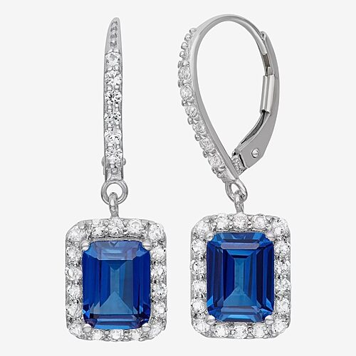 Lab-Created Blue Sapphire & White Sapphire Sterling Silver Earrings, One Size, Blue