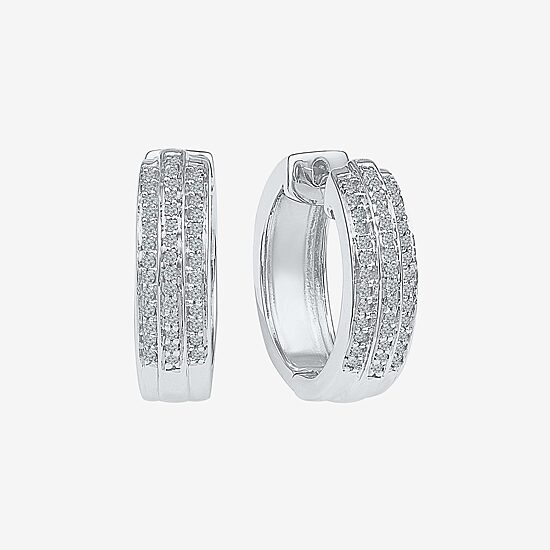 Womens 1/4 CT. T.W. Natural White Diamond 10K Gold 16mm Hoop Earrings