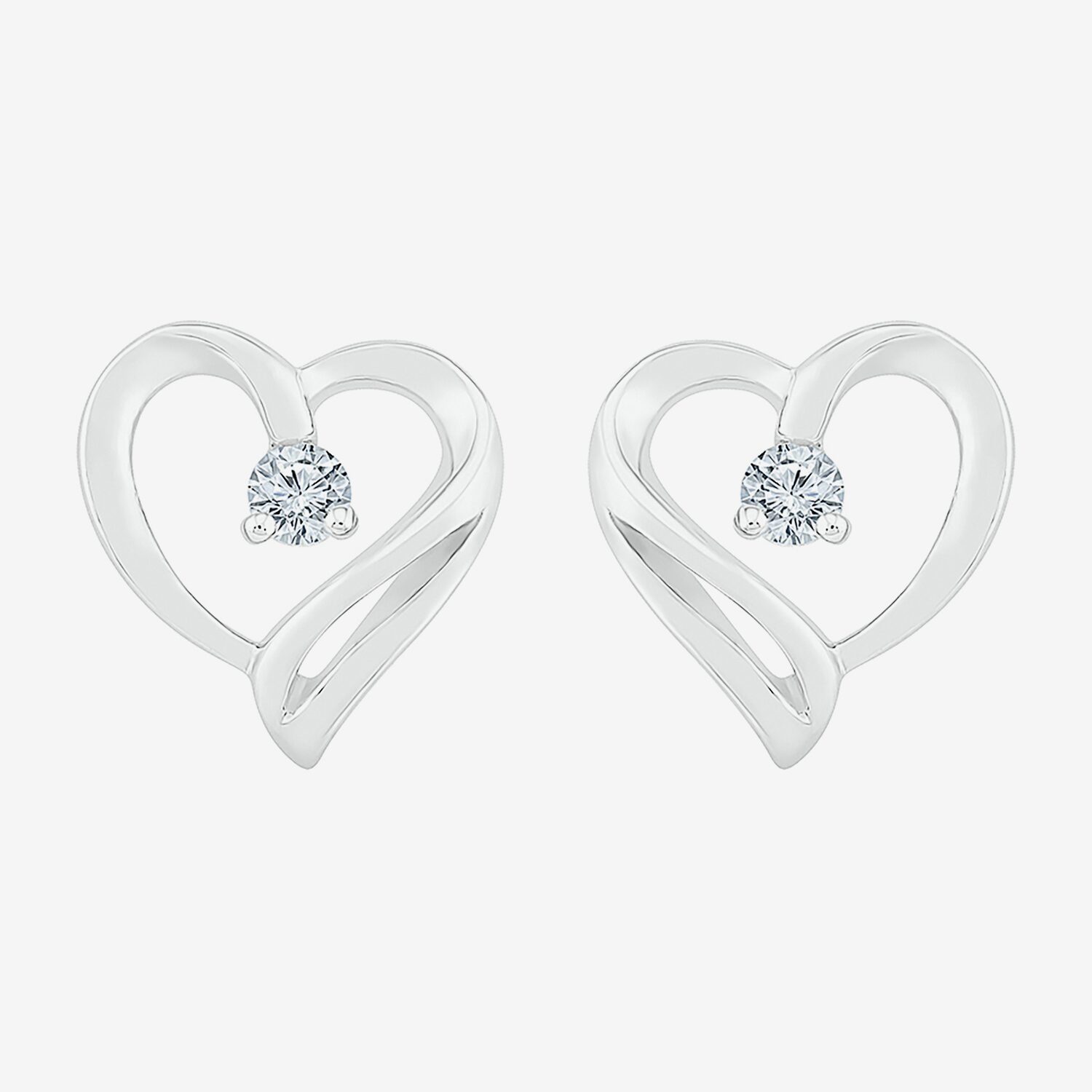 1/10 CT. T.W. Natural White Diamond Sterling Silver 9.3mm Heart Stud Earrings