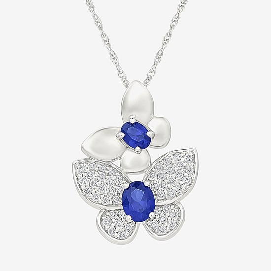 Womens Lab Created Blue Sapphire Sterling Silver Oval 18 Inch Pendant Necklace