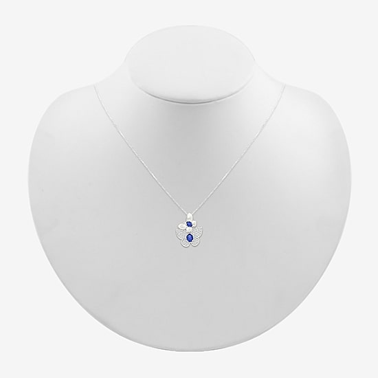 Womens Lab Created Blue Sapphire Sterling Silver Oval 18 Inch Pendant Necklace