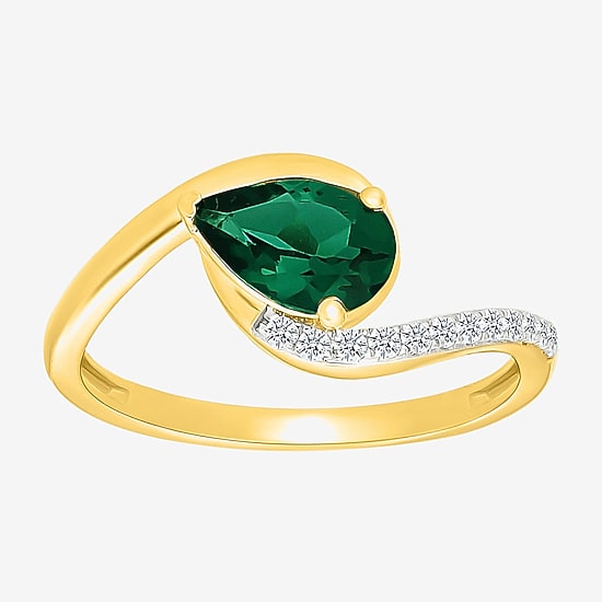 Womens Lab Created Green Emerald 14K Gold Over Silver Bypass  Cocktail Ring