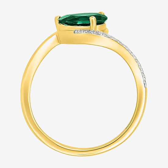 Womens Lab Created Green Emerald 14K Gold Over Silver Bypass  Cocktail Ring