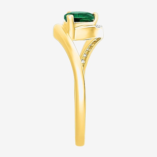 Womens Lab Created Green Emerald 14K Gold Over Silver Bypass  Cocktail Ring
