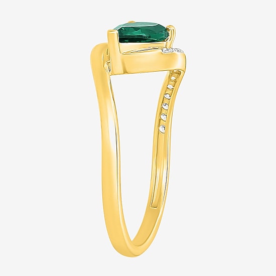 Womens Lab Created Green Emerald 14K Gold Over Silver Bypass  Cocktail Ring