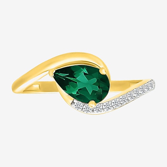 Womens Lab Created Green Emerald 14K Gold Over Silver Bypass  Cocktail Ring