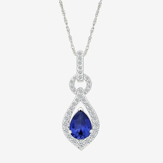 Womens Lab Created Blue Sapphire Sterling Silver Pear 18 Inch Pendant Necklace