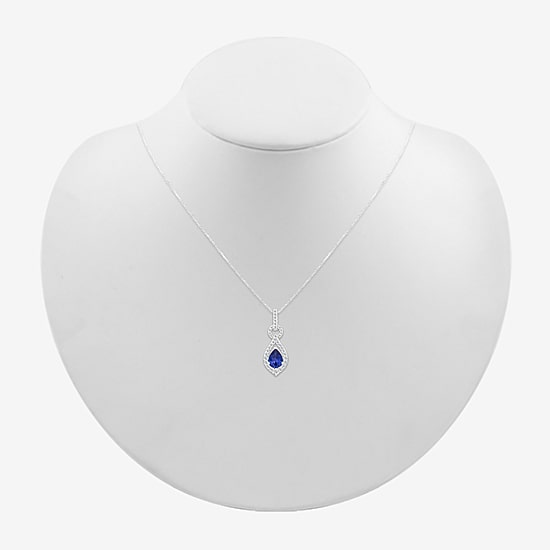 Womens Lab Created Blue Sapphire Sterling Silver Pear 18 Inch Pendant Necklace