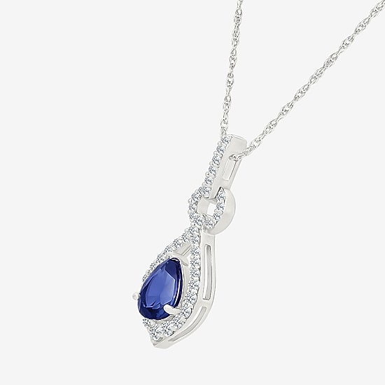 Womens Lab Created Blue Sapphire Sterling Silver Pear 18 Inch Pendant Necklace