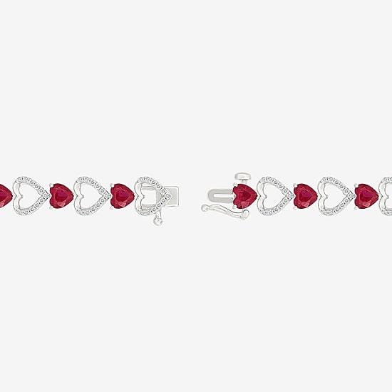 Womens Lab Created Red Ruby Sterling Silver Heart Tennis Bracelet