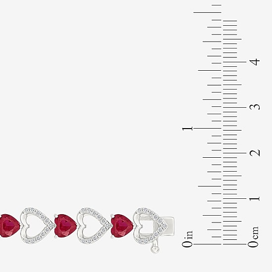 Womens Lab Created Red Ruby Sterling Silver Heart Tennis Bracelet