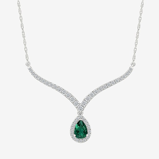 Womens Green Sterling Silver 16 1/2 Inch Collar Necklace