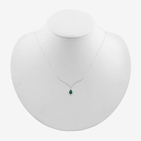 Womens Green Sterling Silver 16 1/2 Inch Collar Necklace
