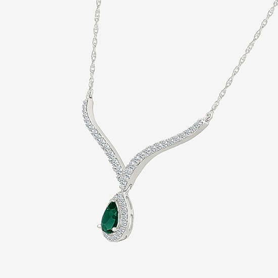 Womens Green Sterling Silver 16 1/2 Inch Collar Necklace