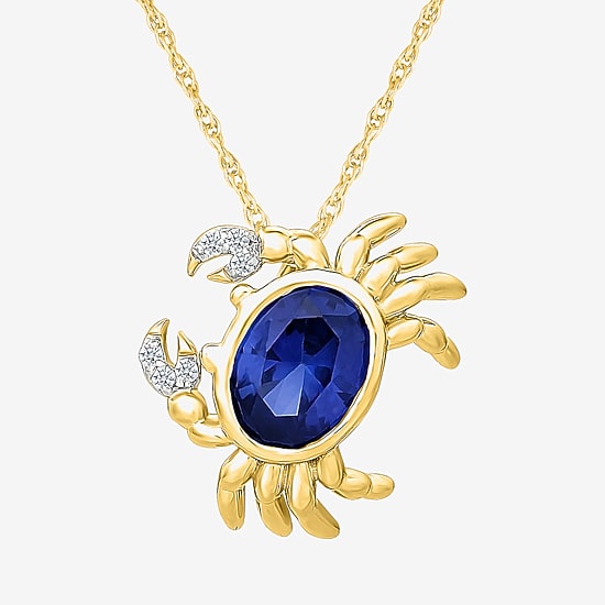 Womens Lab Created Blue Sapphire 14K Gold Over Silver Oval 18 Inch Pendant Necklace