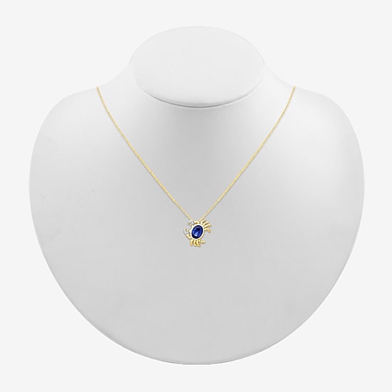 Womens Lab Created Blue Sapphire 14K Gold Over Silver Oval 18 Inch Pendant Necklace