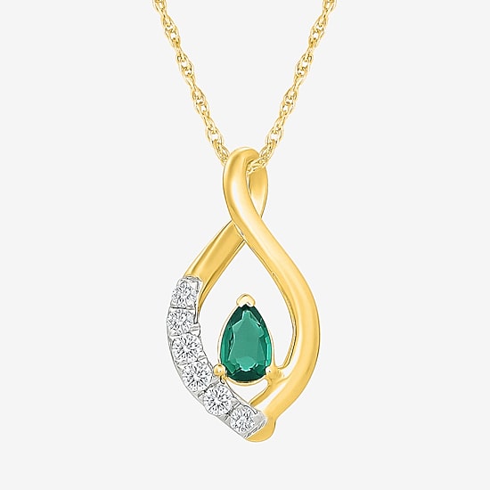 Womens Lab Created Green Emerald 14K Gold Over Silver Pear 18 Inch Pendant Necklace