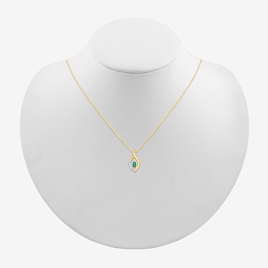 Womens Lab Created Green Emerald 14K Gold Over Silver Pear 18 Inch Pendant Necklace