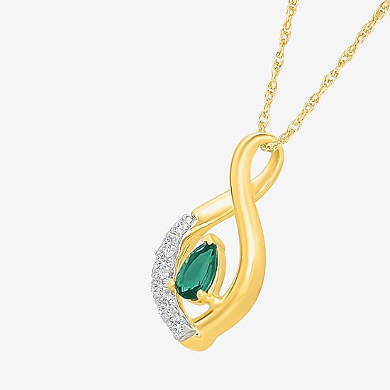 Womens Lab Created Green Emerald 14K Gold Over Silver Pear 18 Inch Pendant Necklace